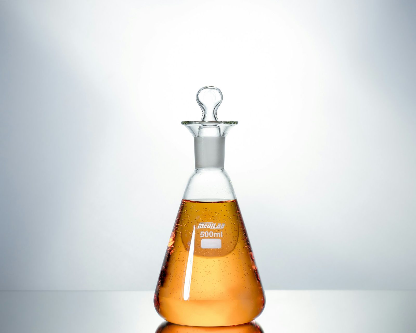 Mint oil in a laboratory flask